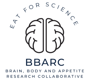 Logo for the Brain, Body and Appetite Research Collaborative (BBARC) featuring a stylized brain with the words “EAT FOR SCIENCE” above and “BBARC” with the full name written below.